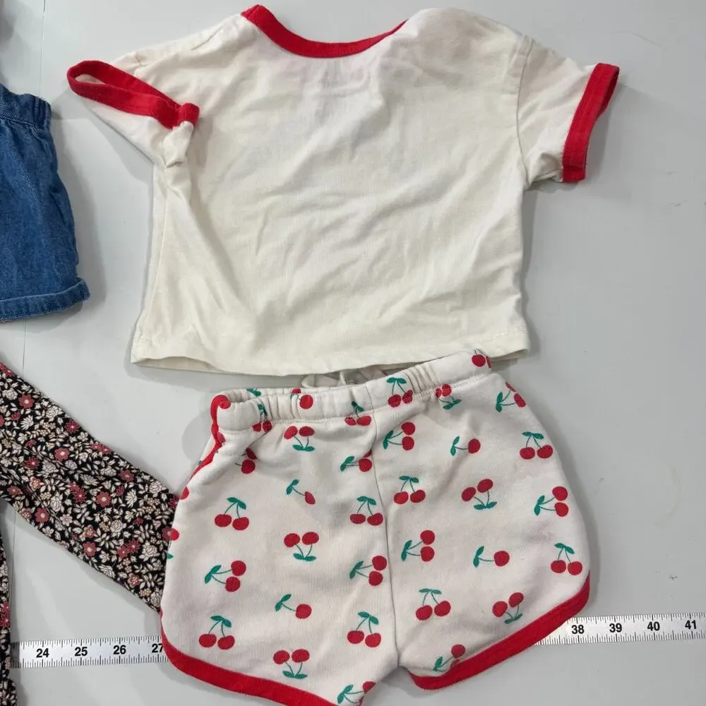 Grayson & Old Navy Lot of Baby Shirts Shorts Girls 6-12 Months Blue Cherries